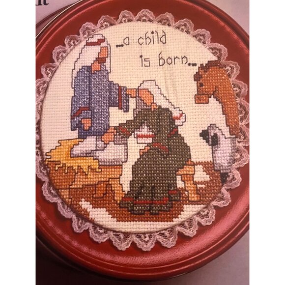 NOS Christmas Cross Stitch Kit A Child Is Born Tin Nativity Baby Jesus Mary - Picture 2 of 5